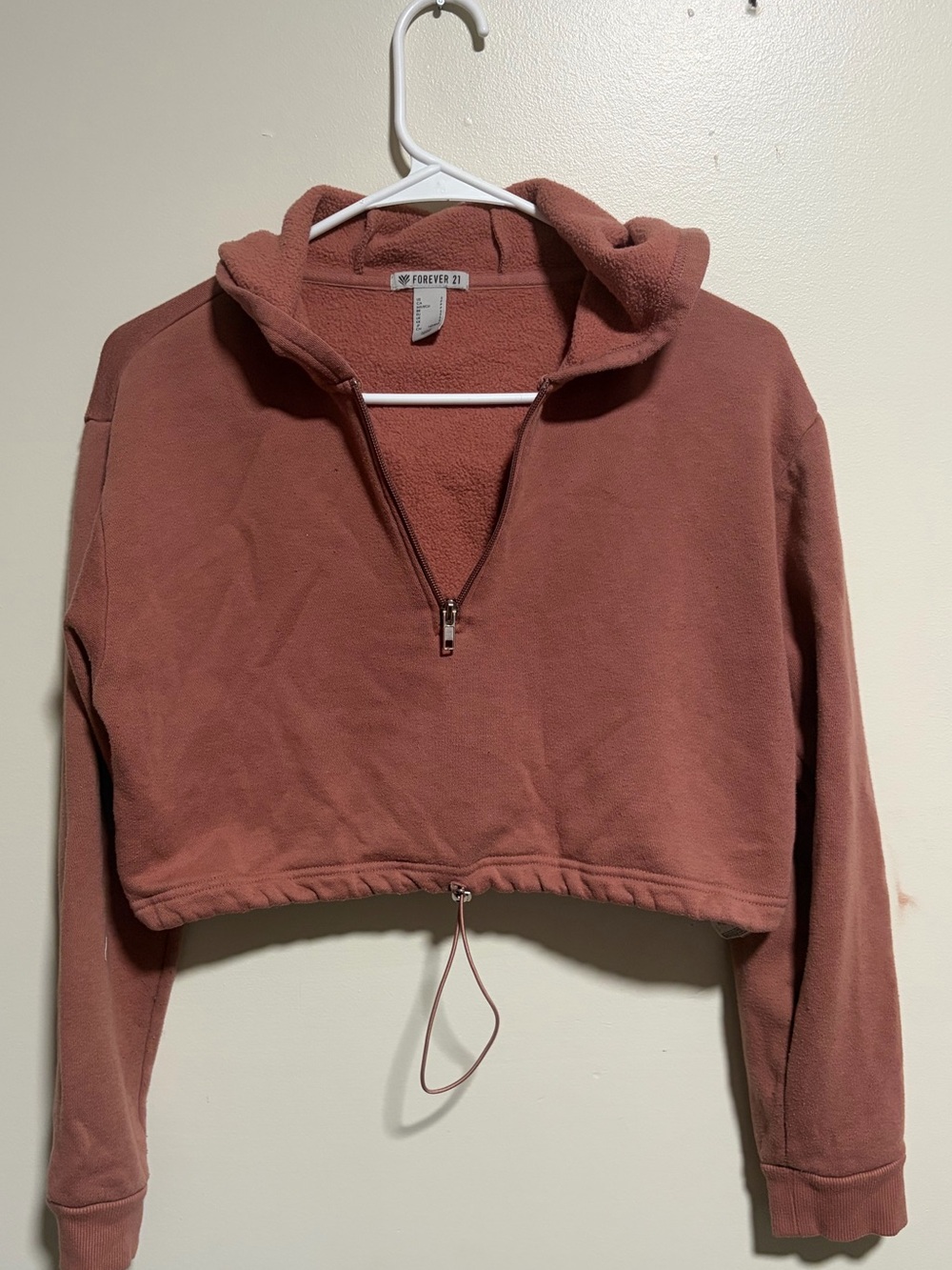 Forever 21 Mauve Cropped Half-Zip Hoodie